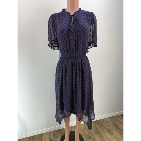 Draper James Hem Dress size L Elbow puffed Sleeve pockets smocked waist Bandana - Picture 12 of 16